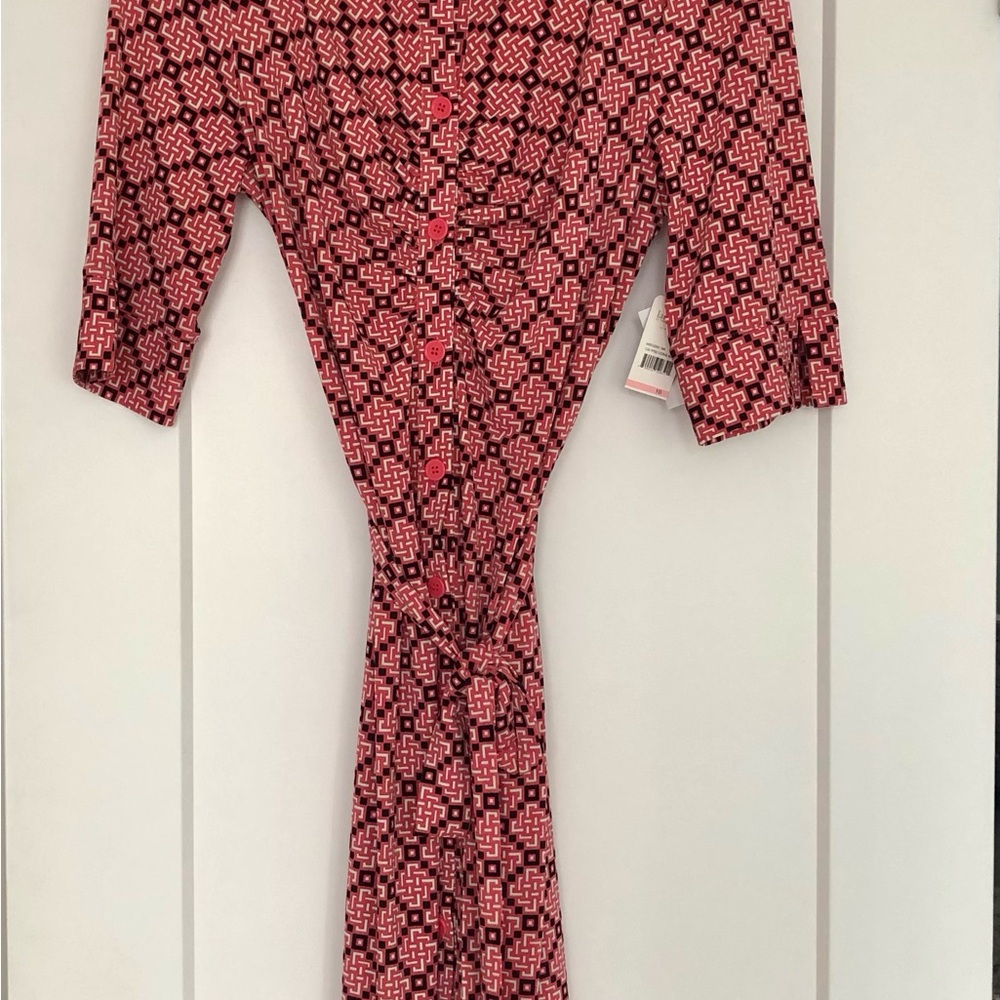 70s Vibe Laundry By Shelli Segal Pink and Black dress with tied belt NWT